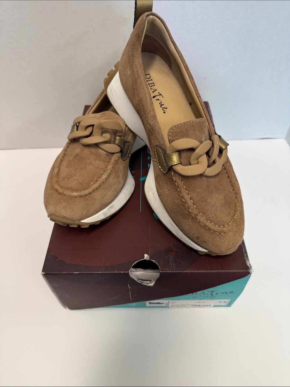 Diba True Women's Tan Suede Chain-Accent Loafers